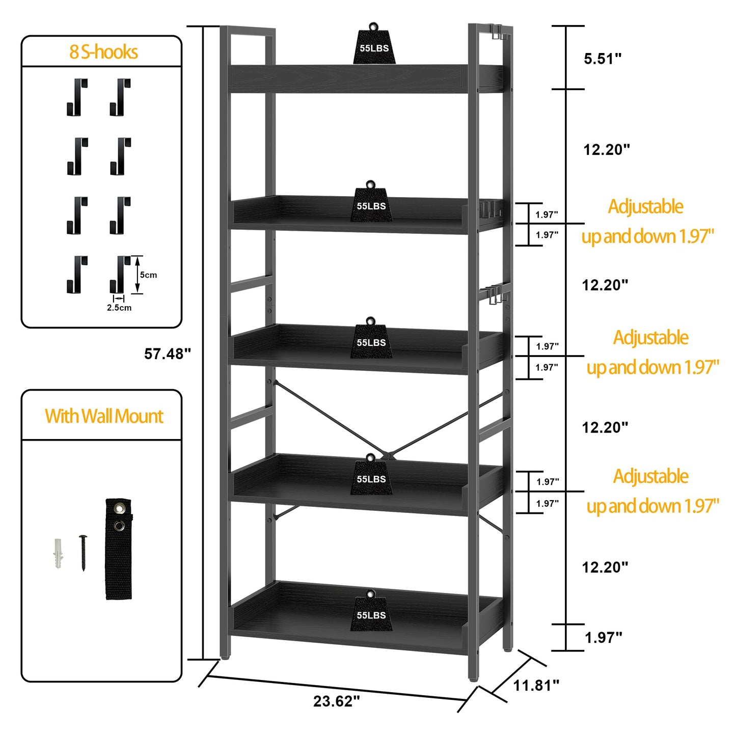HCHQHS 6-Tier Bookcase