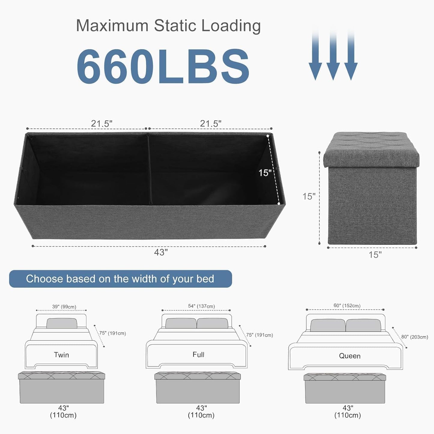 DUMOS 30" Foldable Storage Ottoman Bench