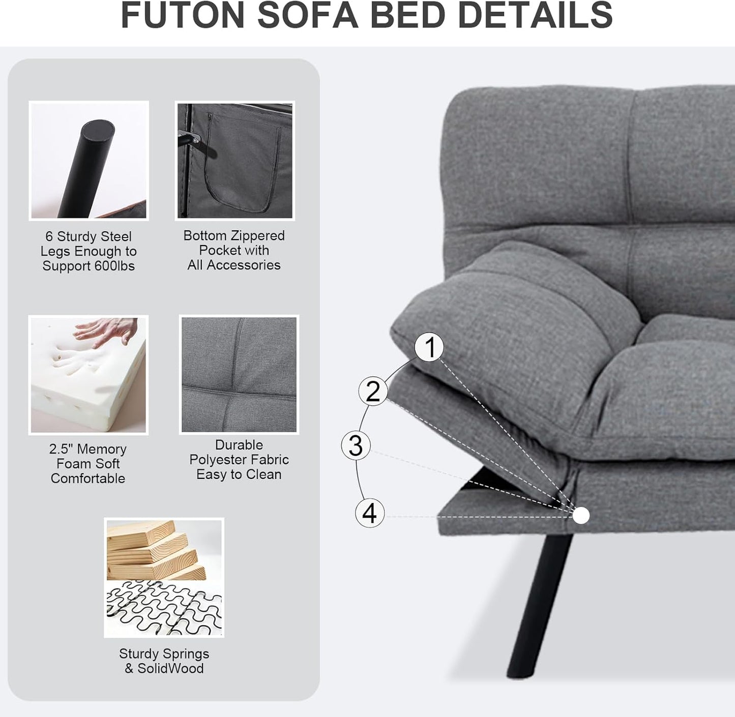 Vipbear Grey Futon Sofa Bed 71"