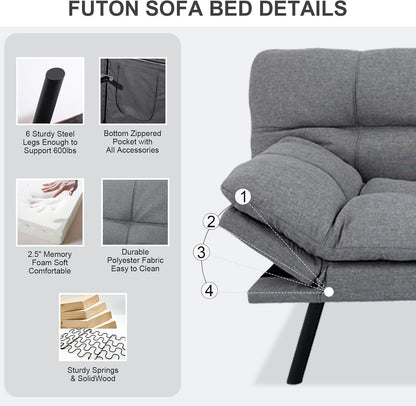Vipbear Grey Futon Sofa Bed 71"