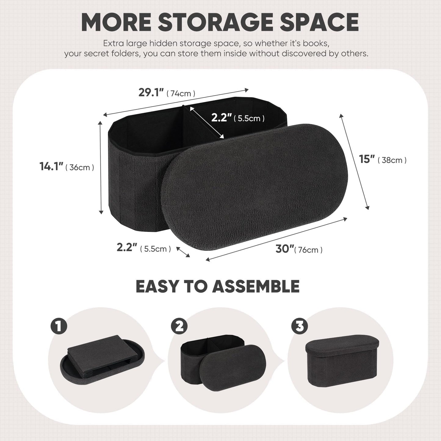 FSOBEIIALEO 43.3" Sherpa Storage Ottoman Bench