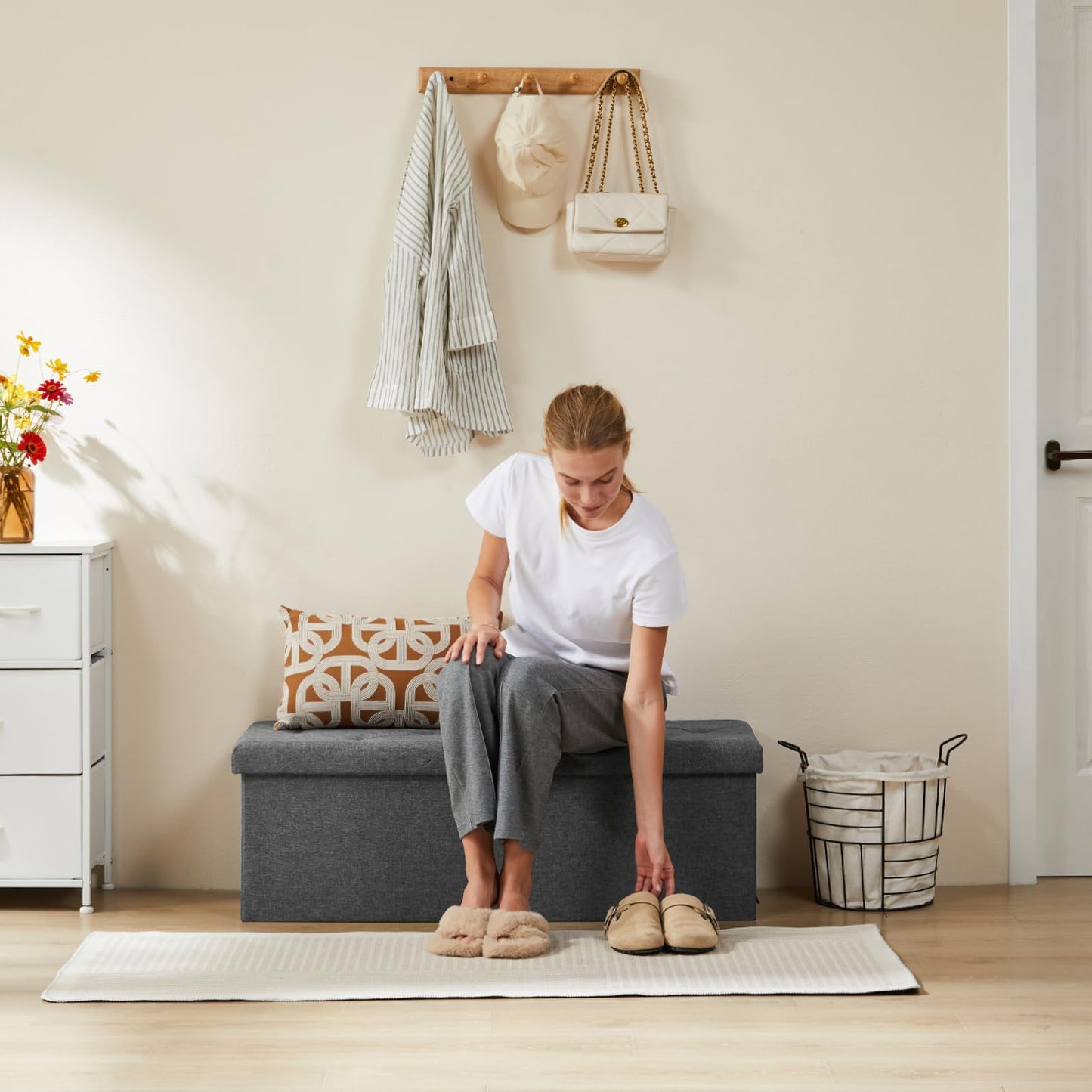 Sweetcrispy 43" Foldable Storage Ottoman Bench
