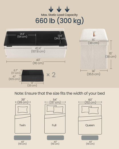 SONGMICS Storage Ottoman Bench, 15"x30"x15"