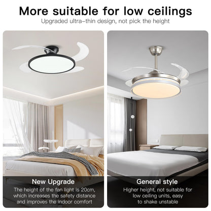 42" Retractable Ceiling Fan Light – Black