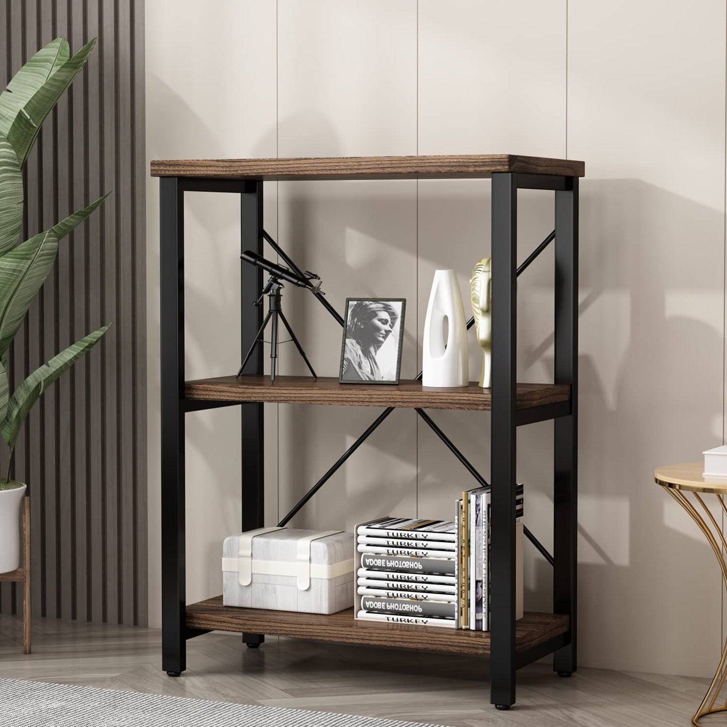5-Tier Industrial Wood & Metal Bookcase