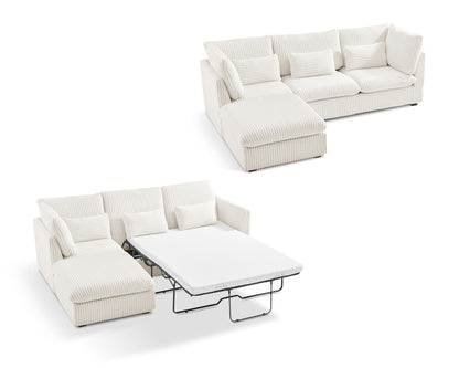L-Shaped Sofa Bed with Ottoman – Beige