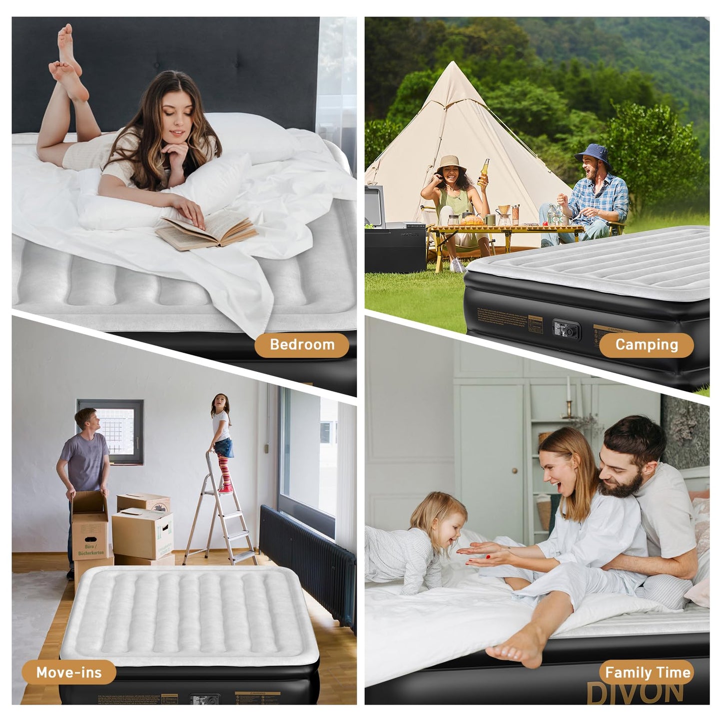 DIVON 18" Queen Air Mattress with Built-In Pump