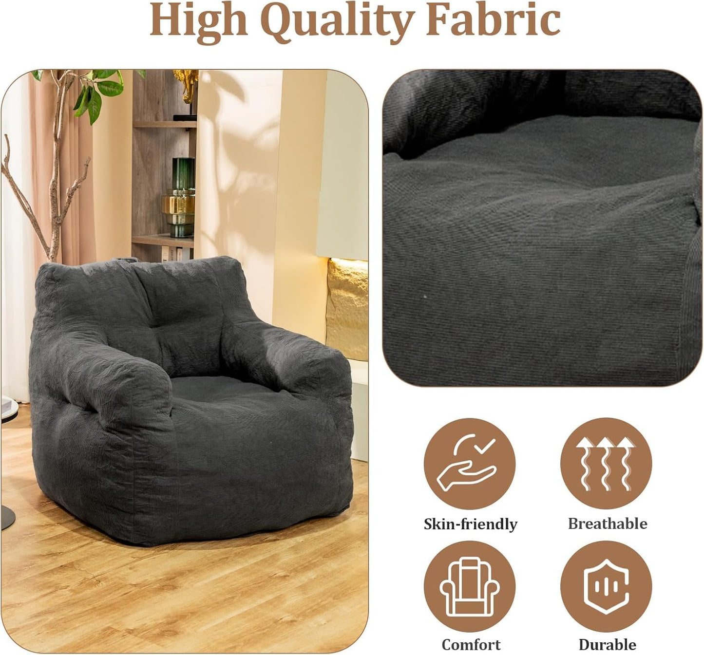 Grey Large Bean Bag Chair