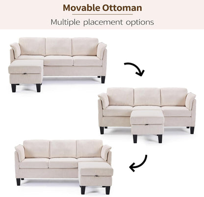 Beige L-Shaped Sofa with Storage