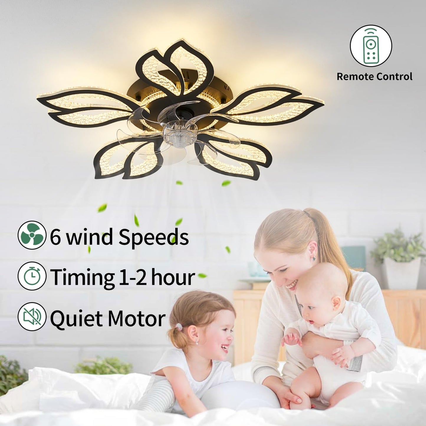 32" Black Ceiling Fan with Light