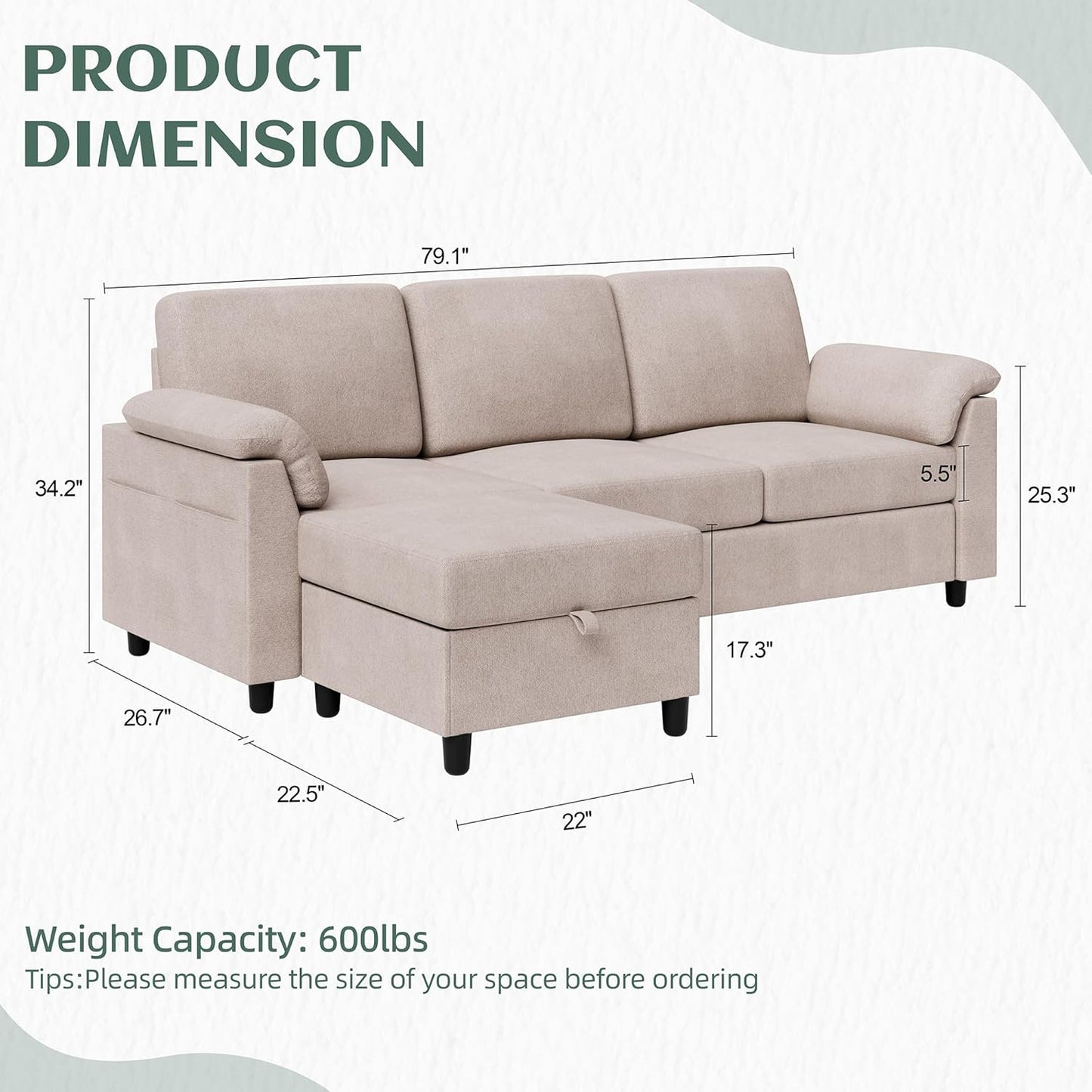 Vongrasig 79" L-Shaped Sofa, Grey