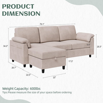 Vongrasig 79" L-Shaped Sofa, Grey