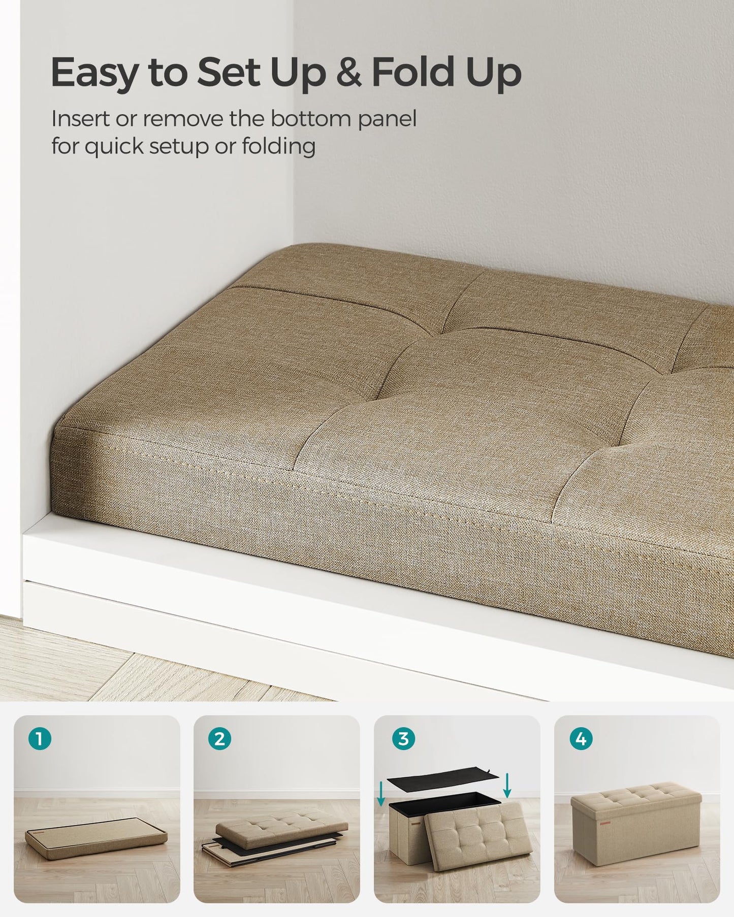 SONGMICS MAZIE 43" Folding Storage Ottoman Bench