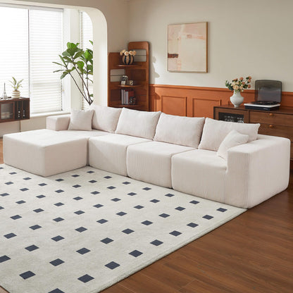 108" L-Shaped Sofa with Ottoman – Beige