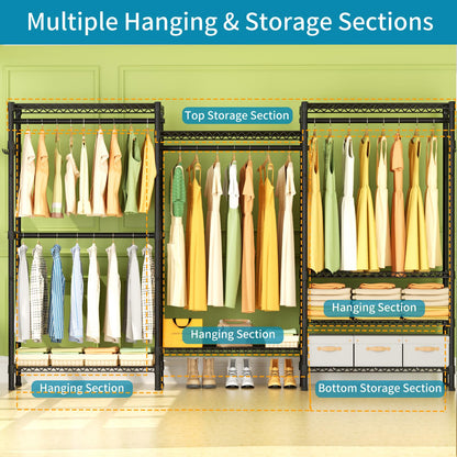 Heavy Duty Large Garment Rack with Shelves & Rods