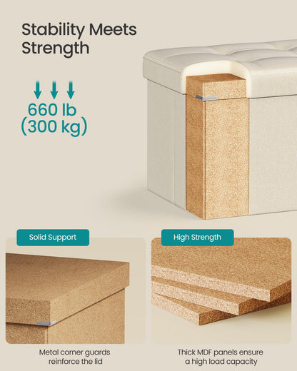 SONGMICS MAZIE 43" Folding Storage Ottoman Bench