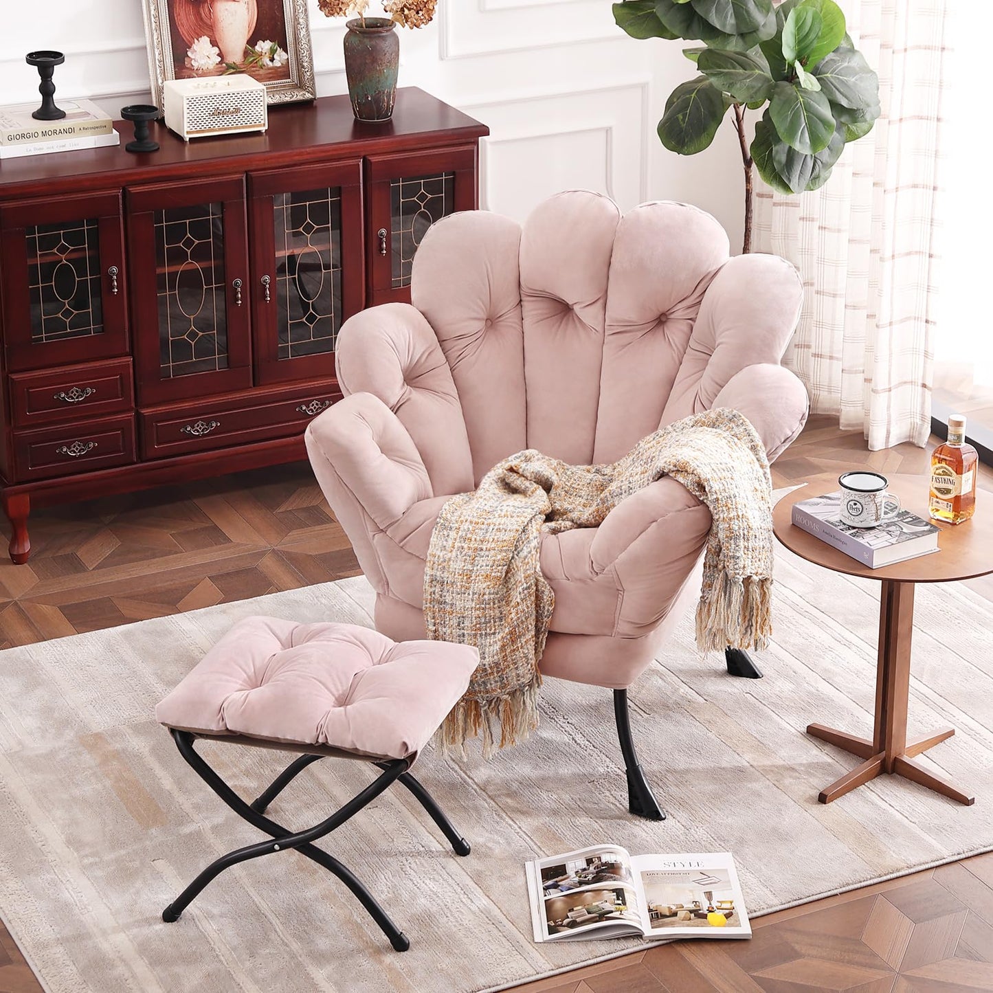 Butterfly Chair with Ottoman – Khaki Velvet