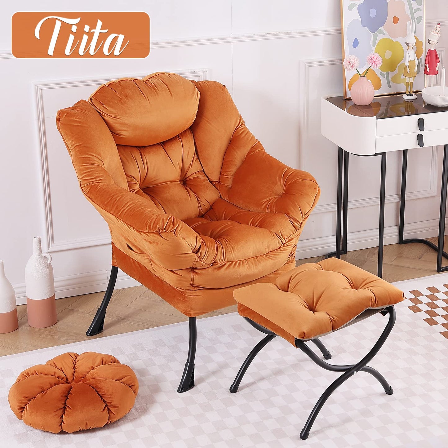 Tiita Velvet Lounge Chair with Ottoman