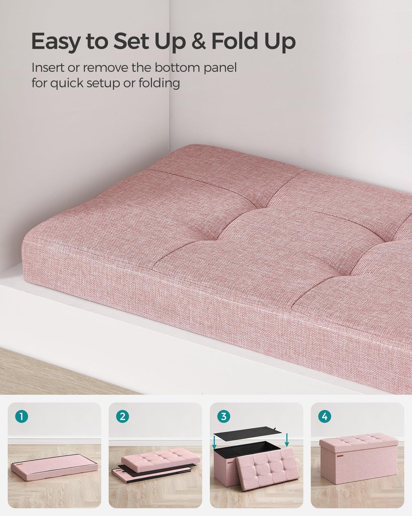 SONGMICS MAZIE 43" Folding Storage Ottoman Bench