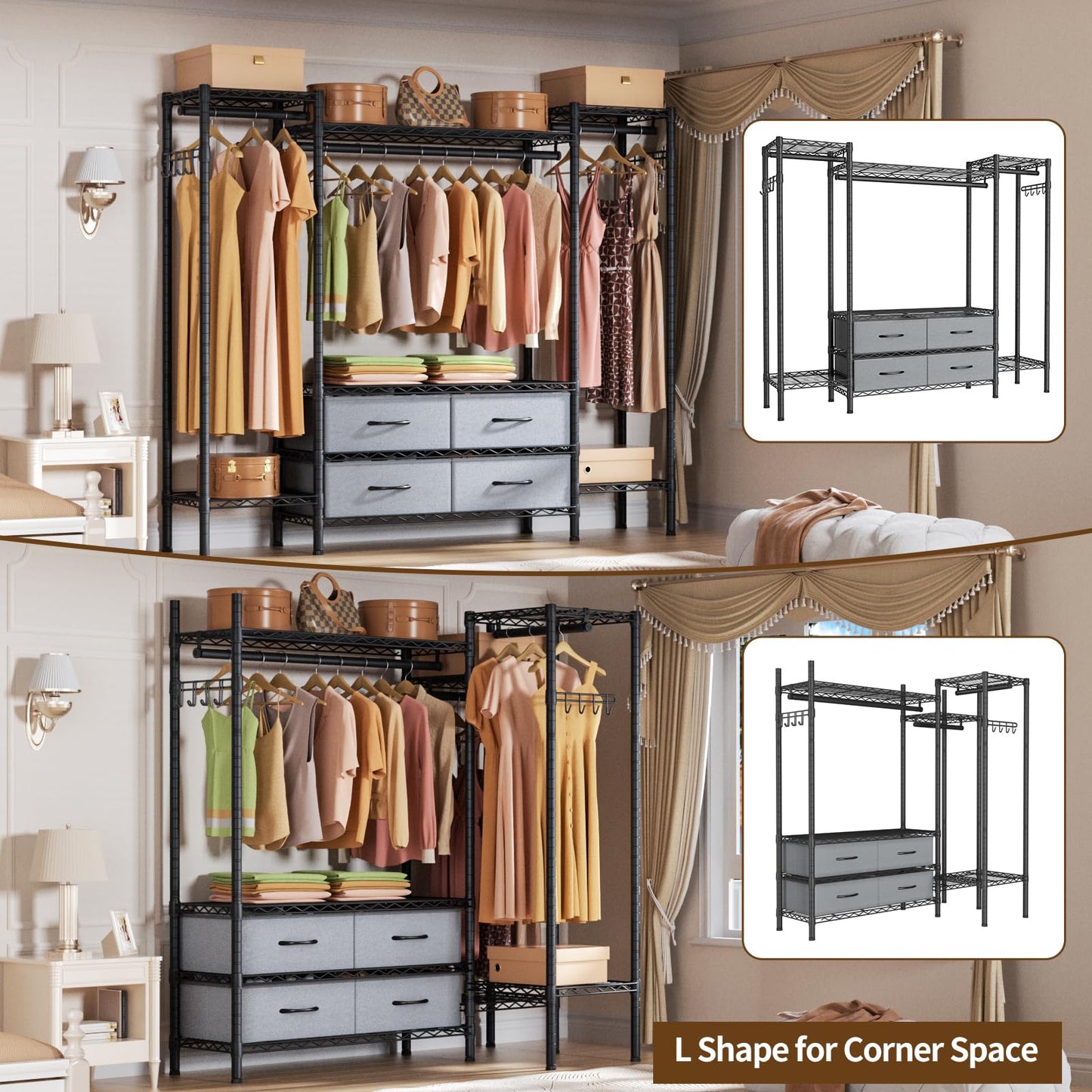 Heavy Duty Large Garment Rack with Shelves & Rods