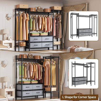 Heavy Duty Large Garment Rack with Shelves & Rods