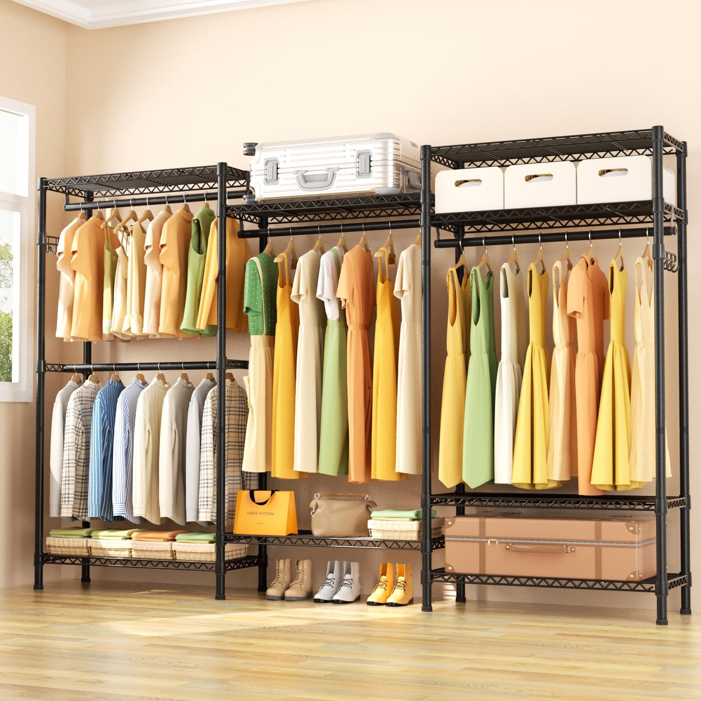 Heavy Duty Large Garment Rack with Shelves & Rods