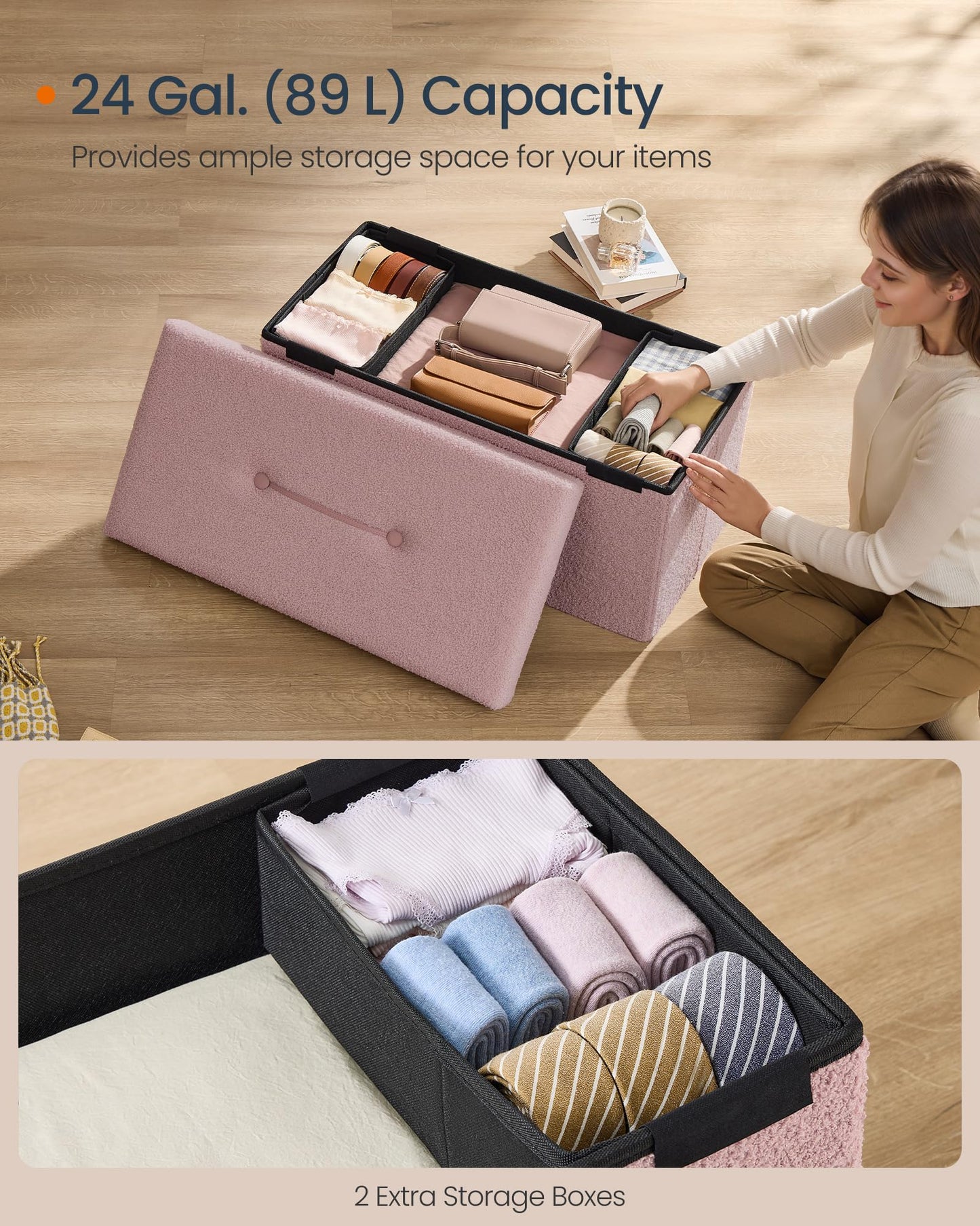 SONGMICS Storage Ottoman Bench, 15"x30"x15"