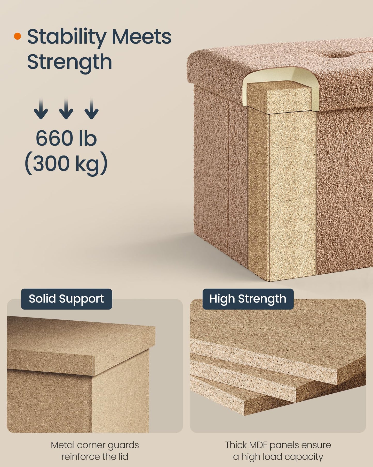 SONGMICS Storage Ottoman Bench, 15"x30"x15"