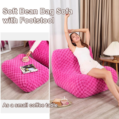Cream Bean Bag Chair with Footstool