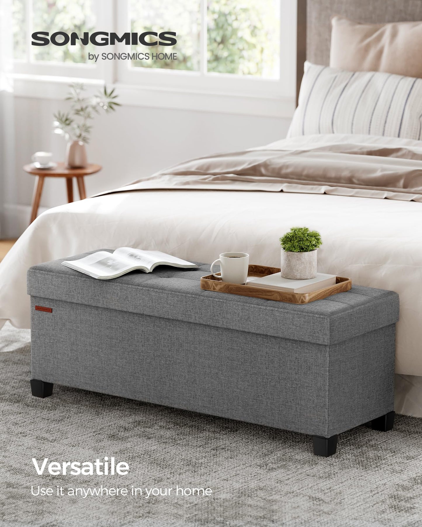 SONGMICS Foldable Storage Ottoman Bench, 15"x43"x15.7"
