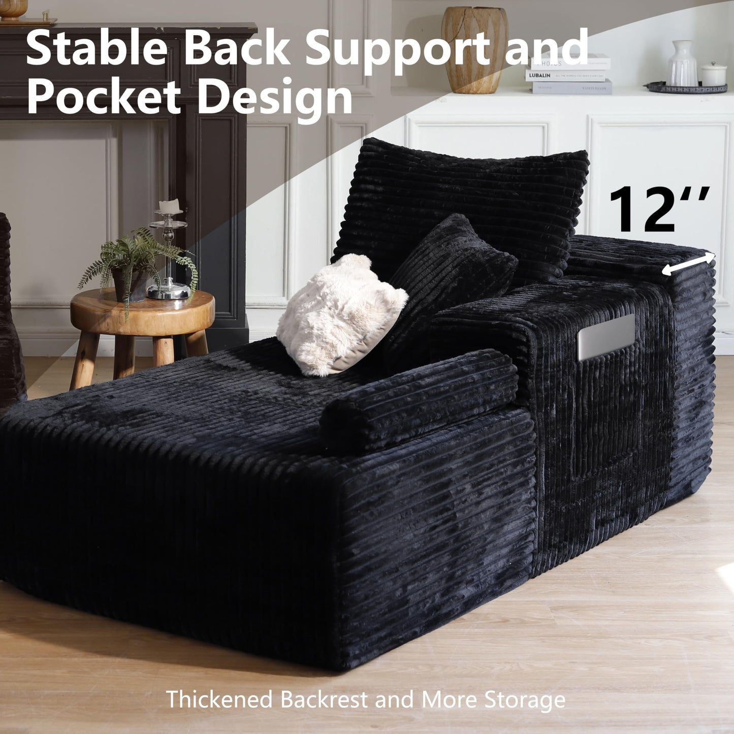 106" L-Shaped Corduroy Sofa – Black