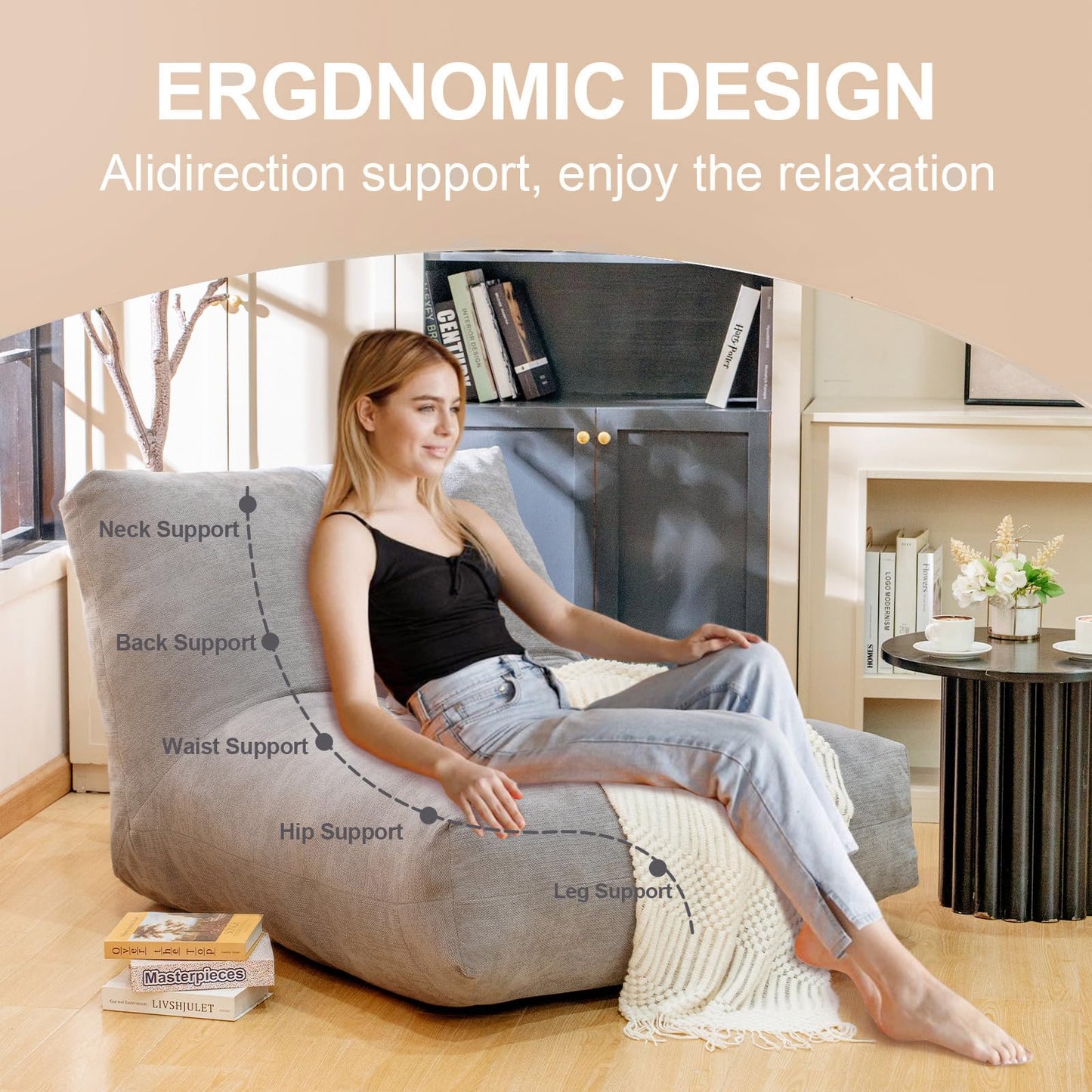 Bean Bag Chair for Adults (Grey)