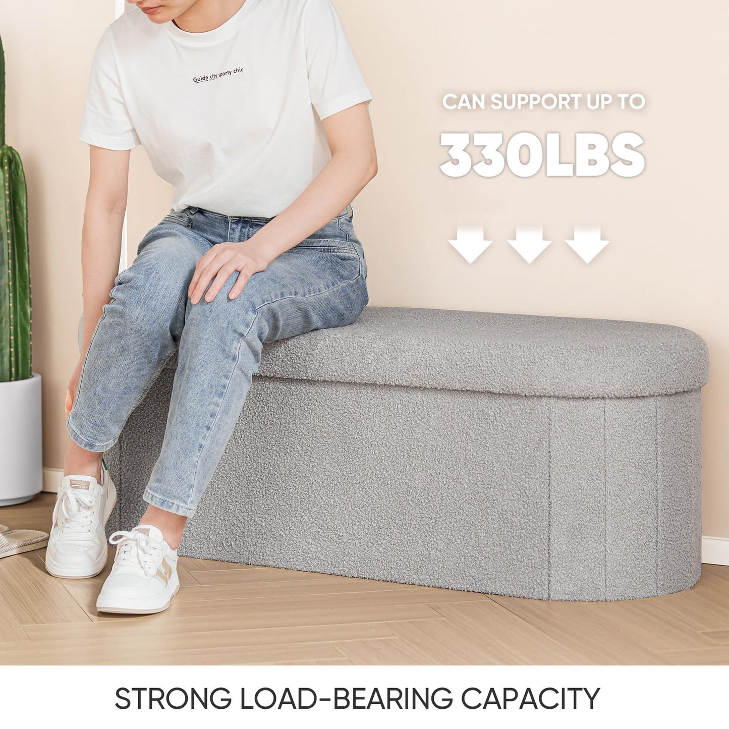 FSOBEIIALEO 43.3" Sherpa Storage Ottoman Bench