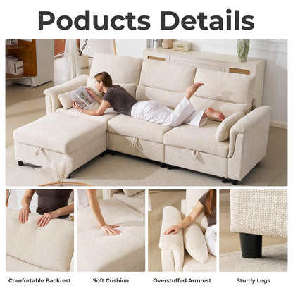 132" U-Shaped Sofa, 6-Seater Beige