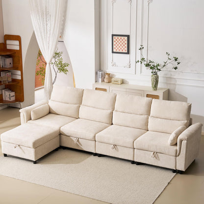 132" U-Shaped Sofa, 6-Seater Beige