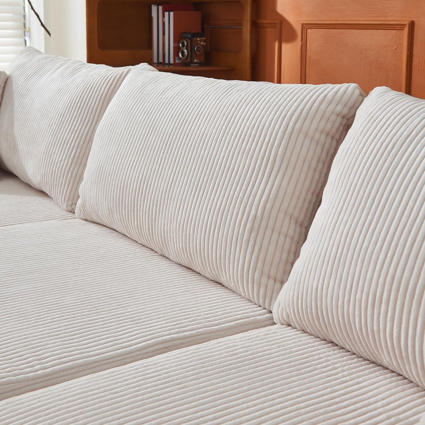 108" L-Shaped Sofa with Ottoman – Beige