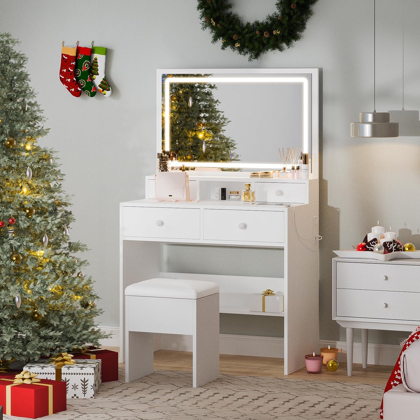 Haewon Vanity Desk Set with Mirror & LED Lights