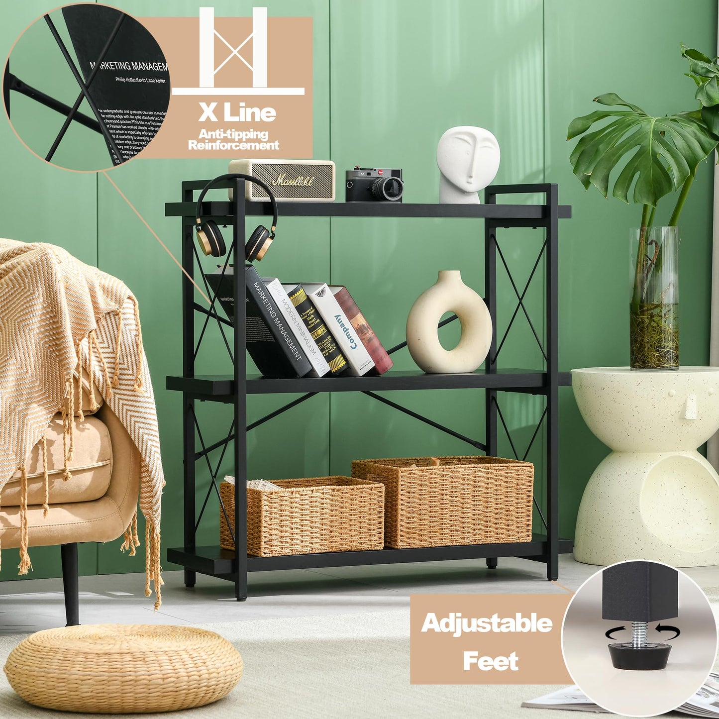 HCHQHS 4-Tier Industrial Bookshelf