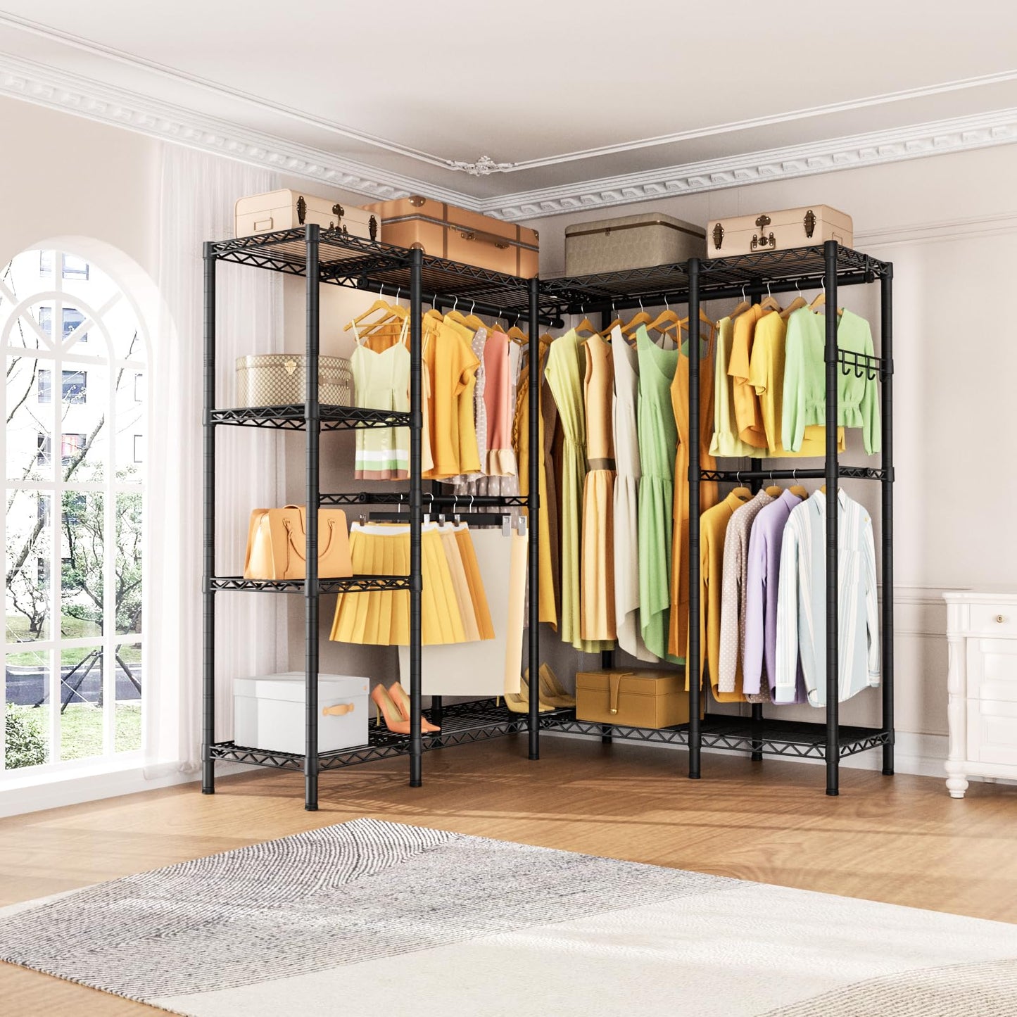 Heavy Duty Large Garment Rack with Shelves & Rods