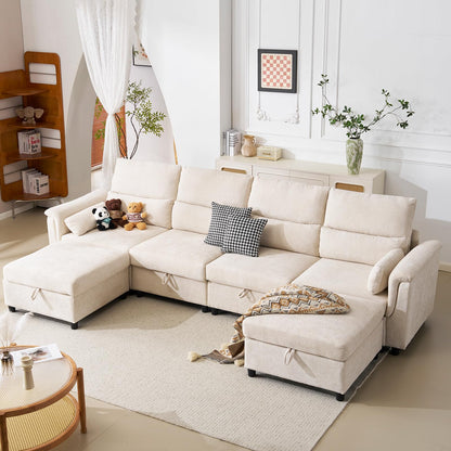 132" U-Shaped Sofa, 6-Seater Beige