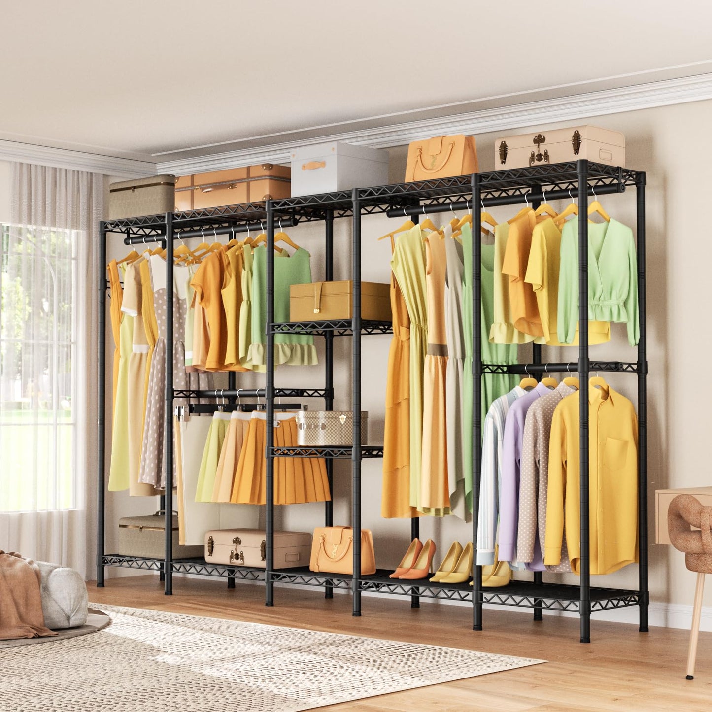 Heavy Duty Large Garment Rack with Shelves & Rods