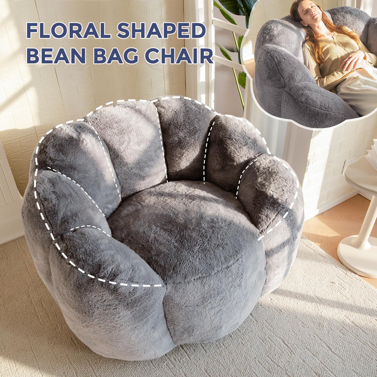 MAXYOYO Floral Bean Bag Chair – Beige