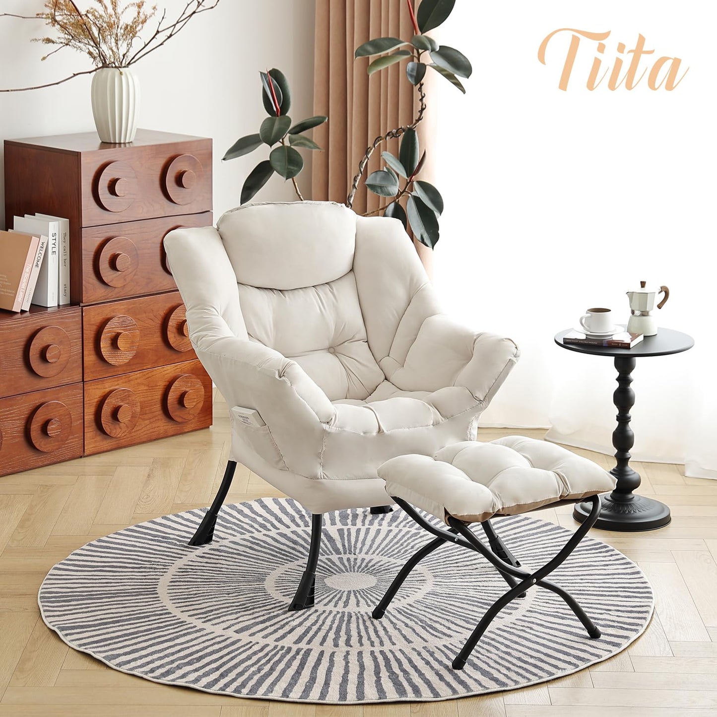 Tiita Velvet Lounge Chair with Ottoman