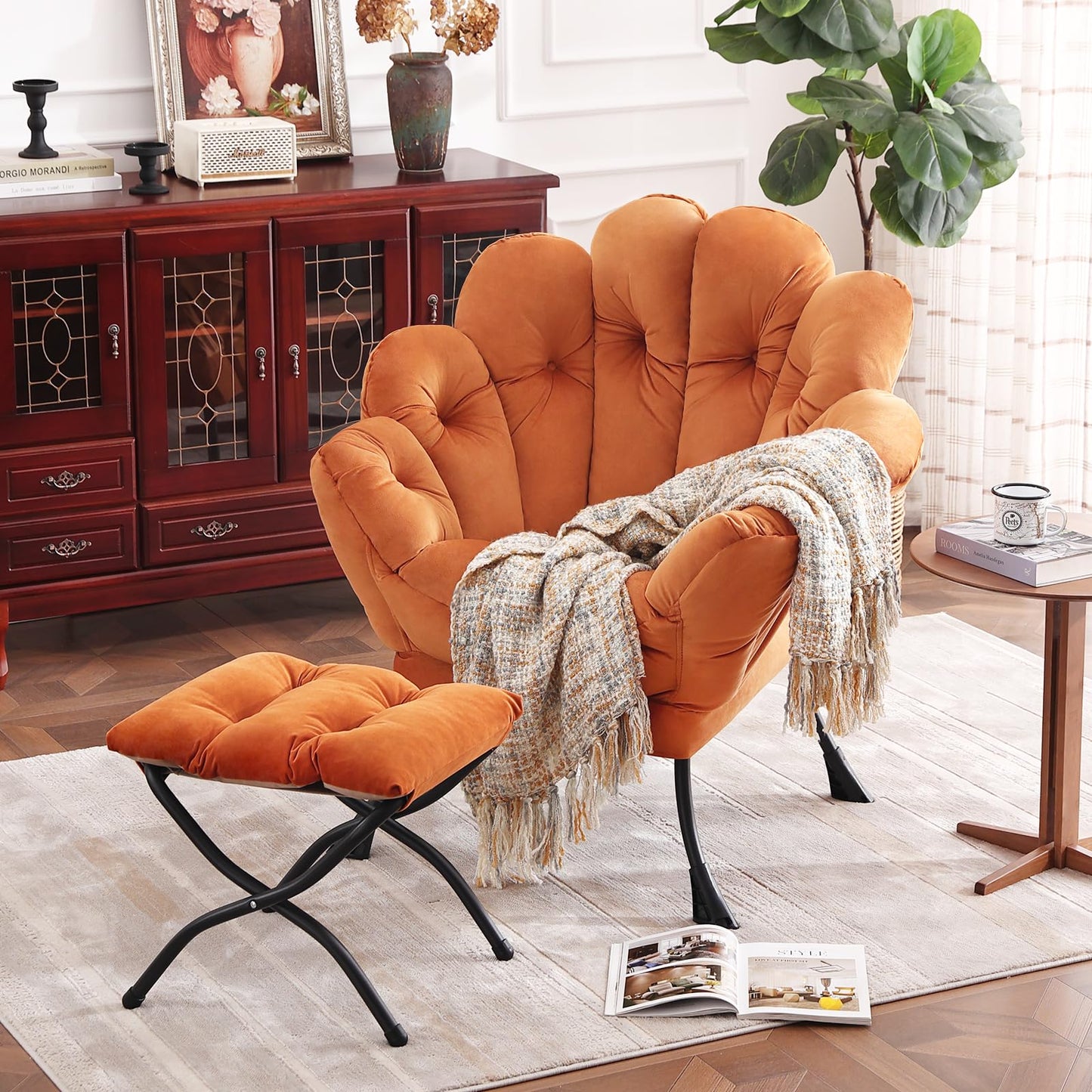 Butterfly Chair with Ottoman – Khaki Velvet
