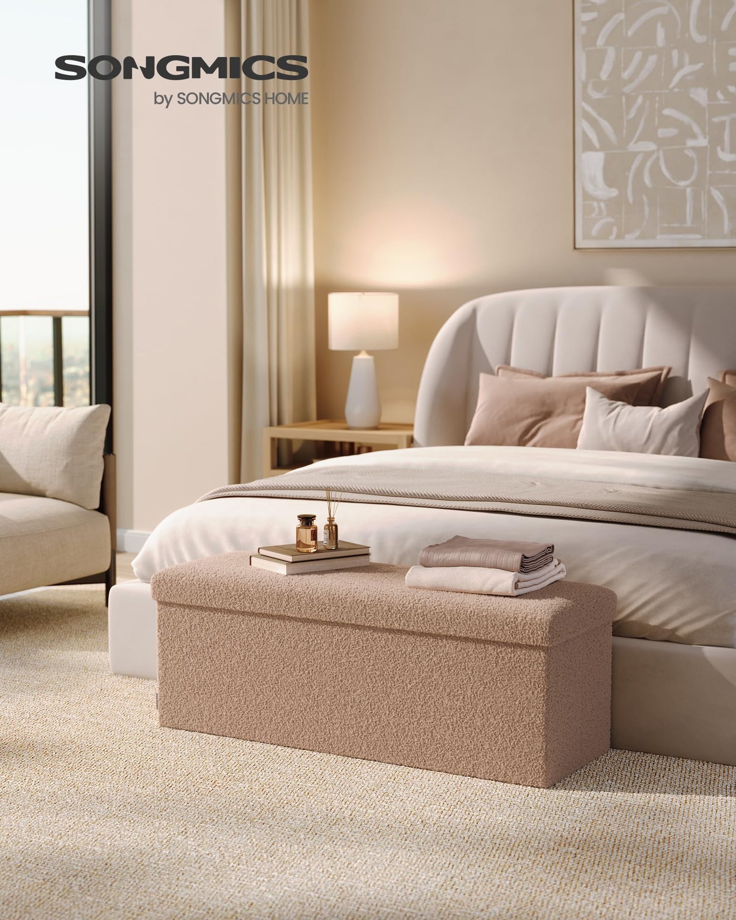 SONGMICS Storage Ottoman Bench, 15"x30"x15"