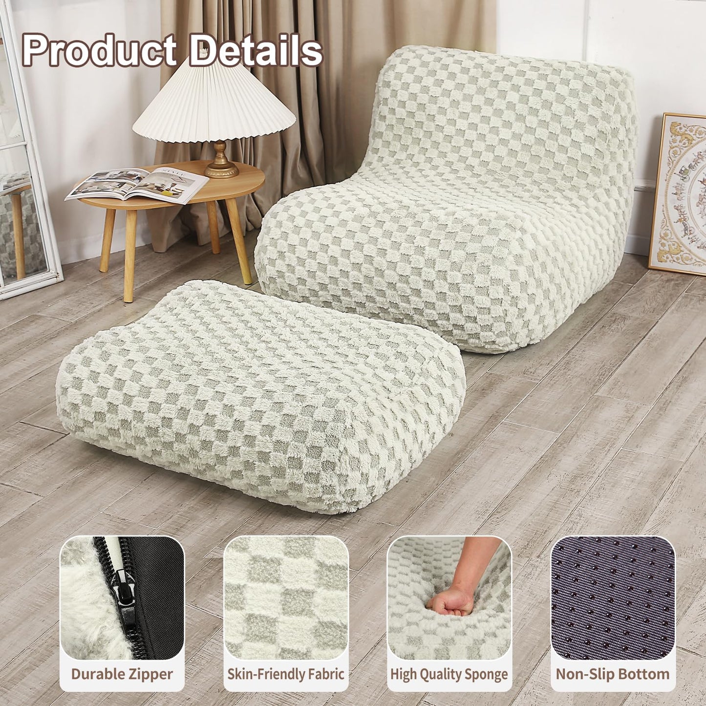 Cream Bean Bag Chair with Footstool