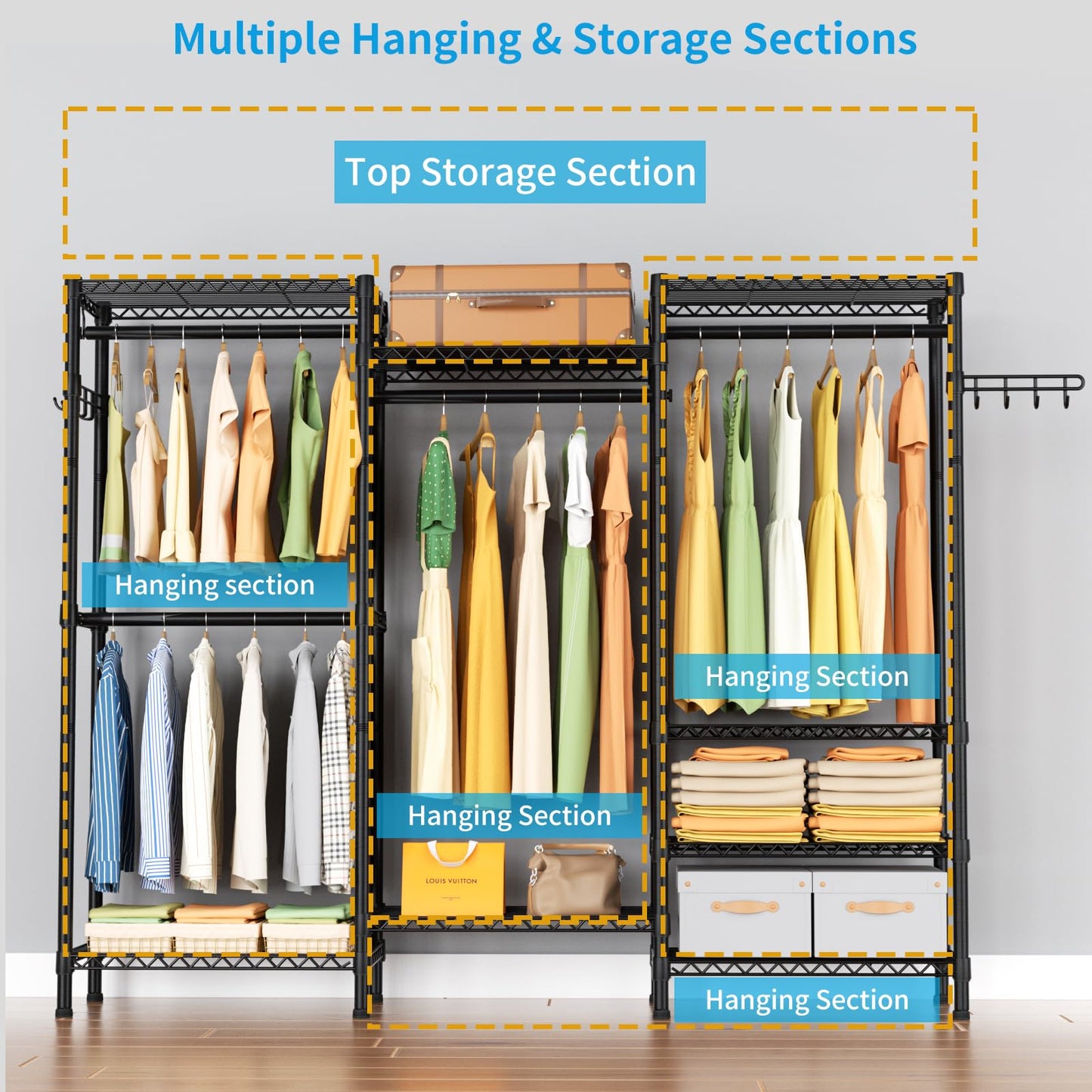 Heavy Duty Large Garment Rack with Shelves & Rods