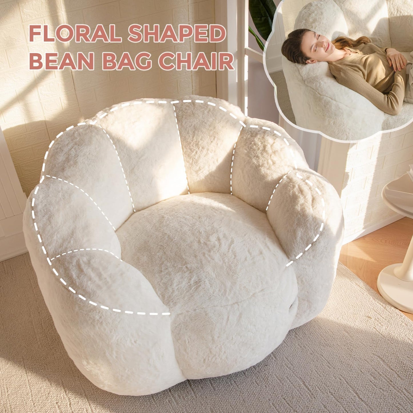 MAXYOYO Floral Bean Bag Chair – Beige