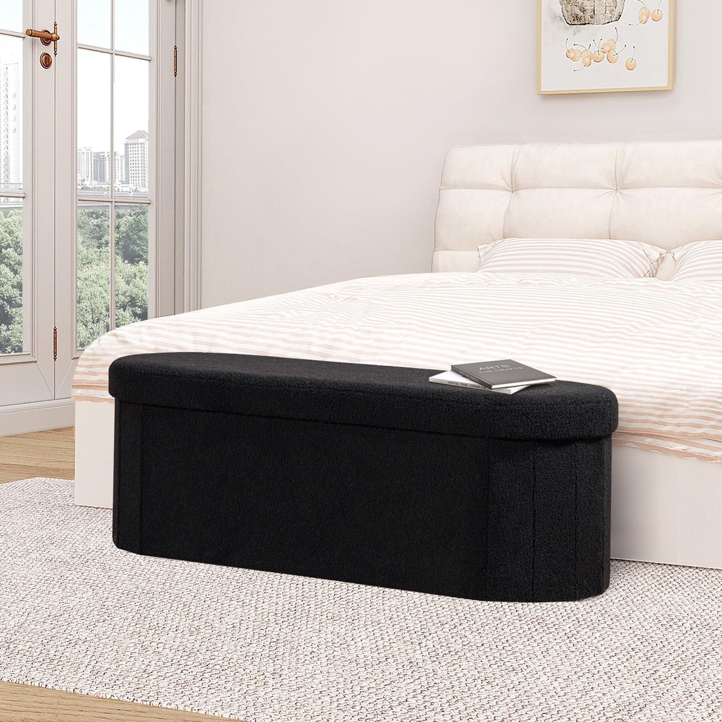 FSOBEIIALEO 43.3" Sherpa Storage Ottoman Bench