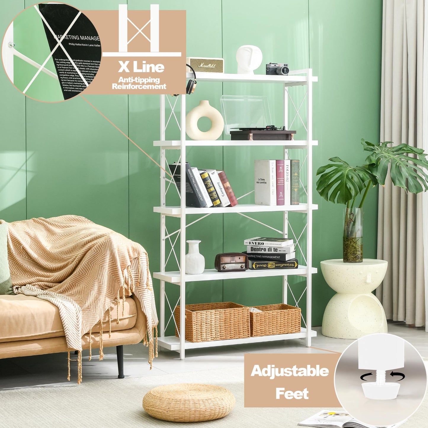HCHQHS 4-Tier Industrial Bookshelf